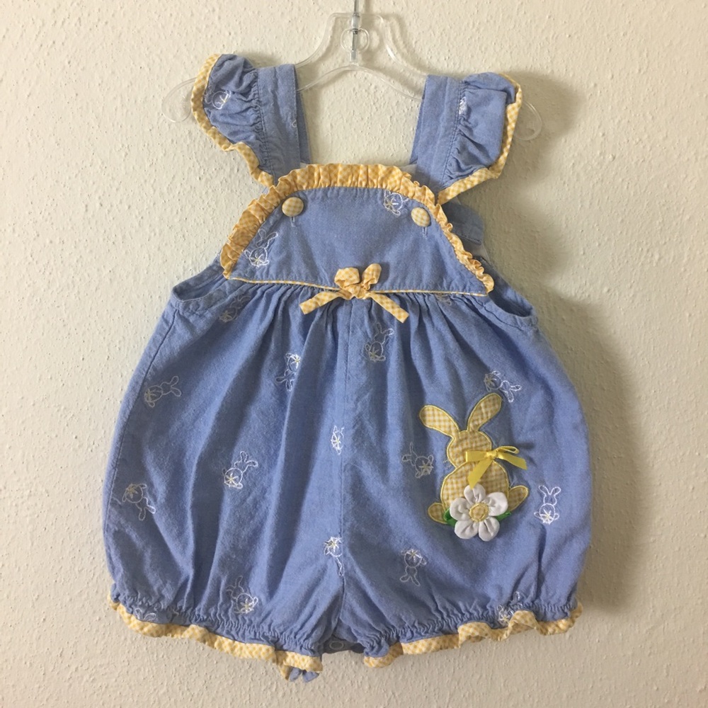Vintage Blue & Yellow Easter Bunny Romper
